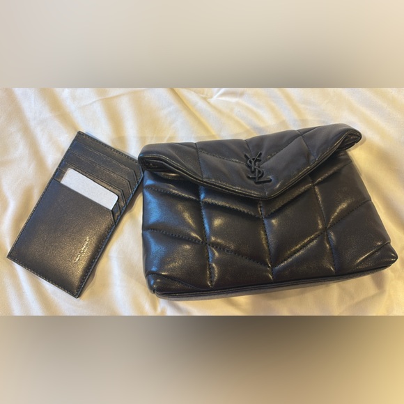 BNIB YSL 🖤 Lambskin Monogram Loulou Puffer Pouch Clutch Black w/ Black HDW - Picture 7 of 7